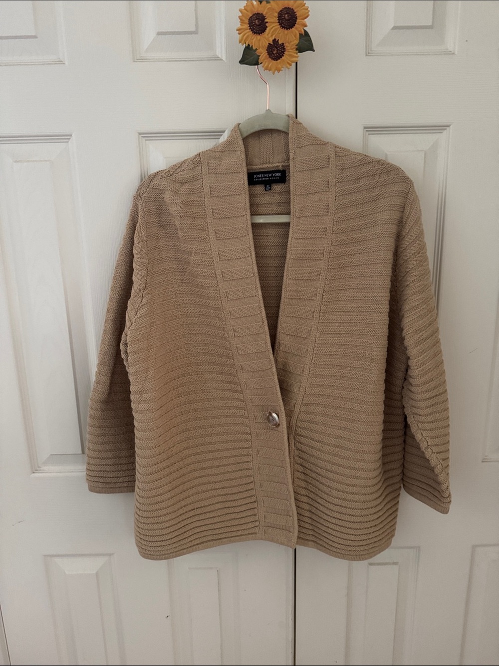 Jones New York Camel colored Ribbed Open Front Cardigan
